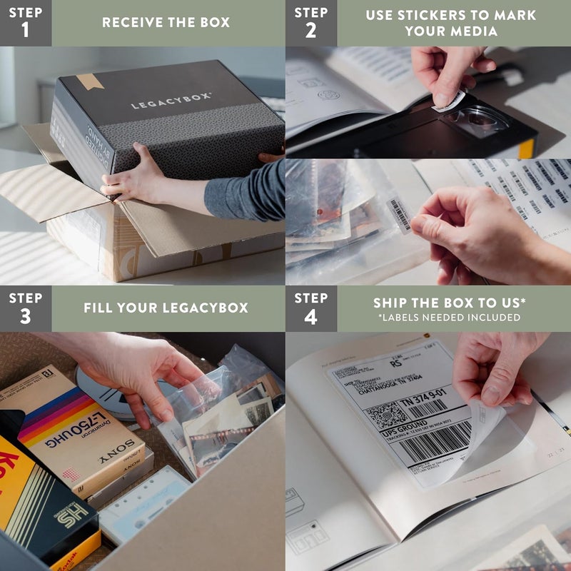 Legacybox 3 عناصر | نقل الوسائط القديمة إلى الرقمية | محول VHS إلى الرقمية | ماسح ضوئي للصور، الشرائح والسلبية | أشرطة كاميرا الفيديو، بكرات الأفلام، أشرطة الصوت | سحابة، USB، أو DVD - Image 2